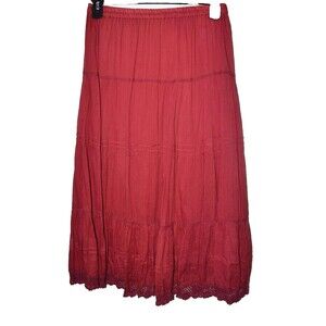 Women's Red Tiered Maxi Skirt